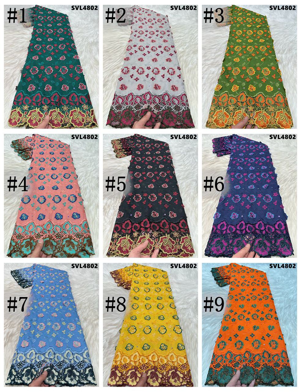 3D embroidery cotton lace with stones