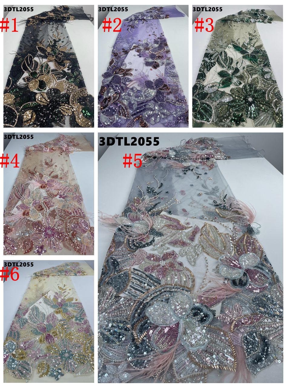 3D Feather Beaded Lace Fabric