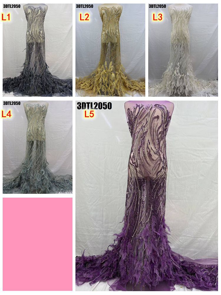 3D Feather Beaded Lace Fabric
