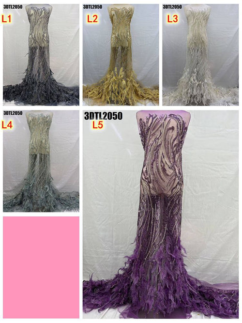 3D Feather Beaded Lace Fabric