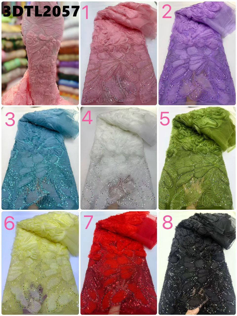 3D Flower Beaded Lace Fabric 2